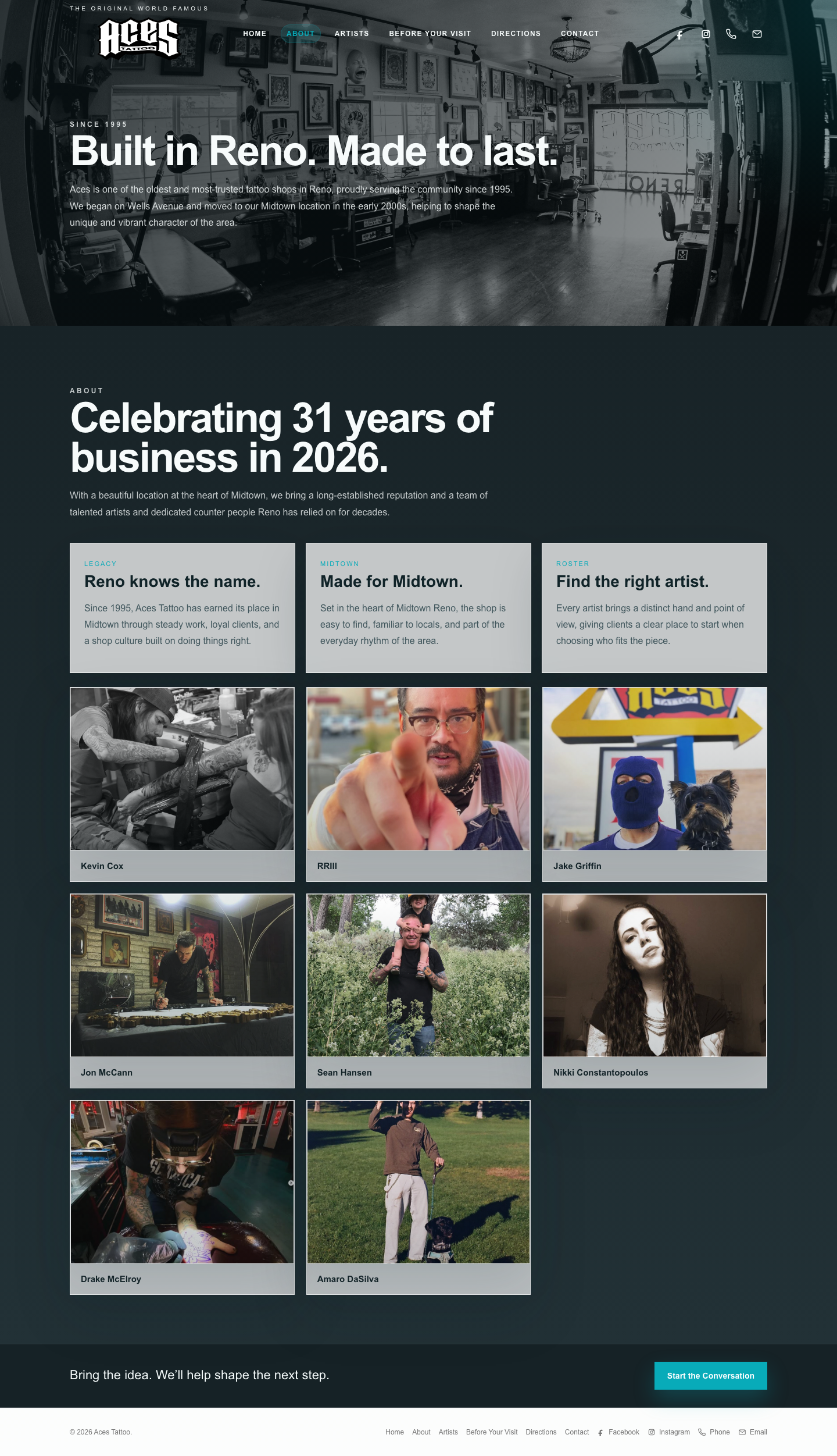 Aces Tattoo about page desktop screenshot