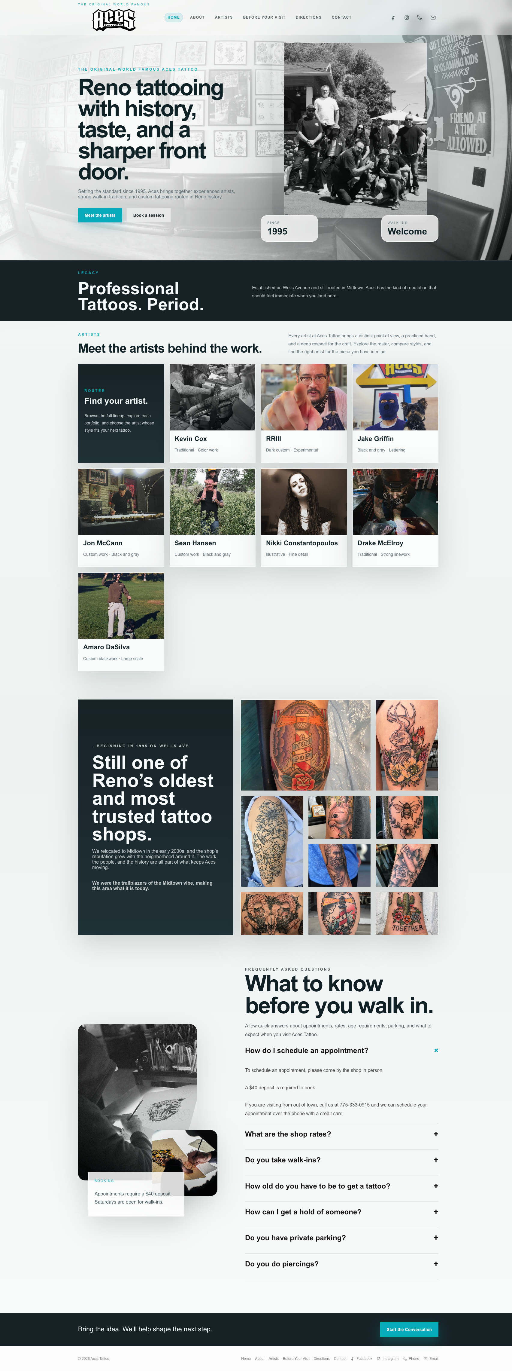 Aces Tattoo homepage desktop screenshot